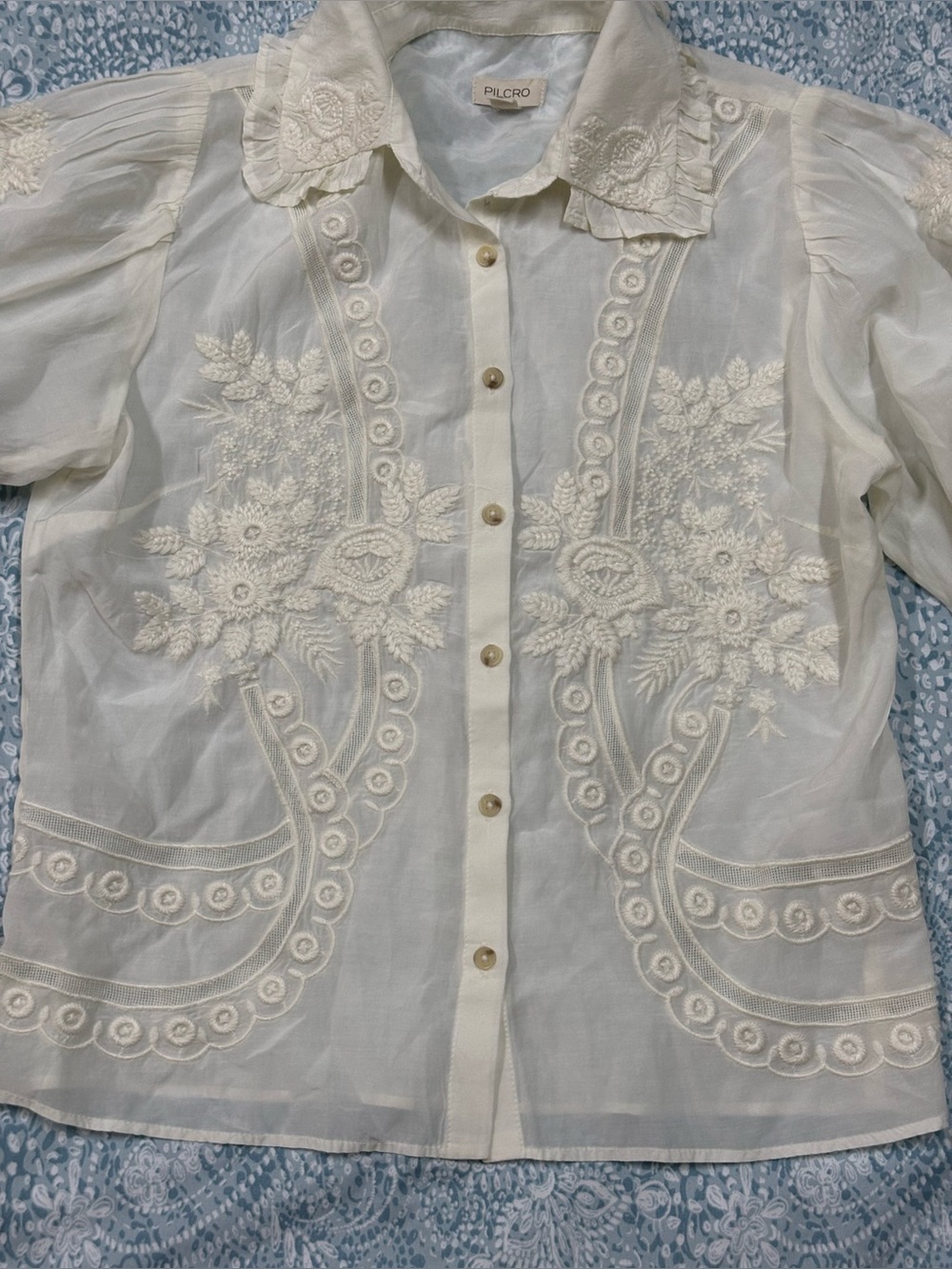 Pilcro White Embroidered Button-Down Blouse - Picture 4 of 13